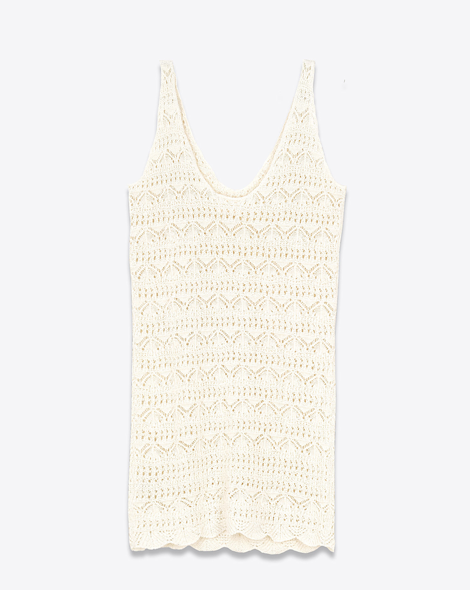 Mini-robe débardeur en crochet en lin et coton écru Mikuta. Dos.