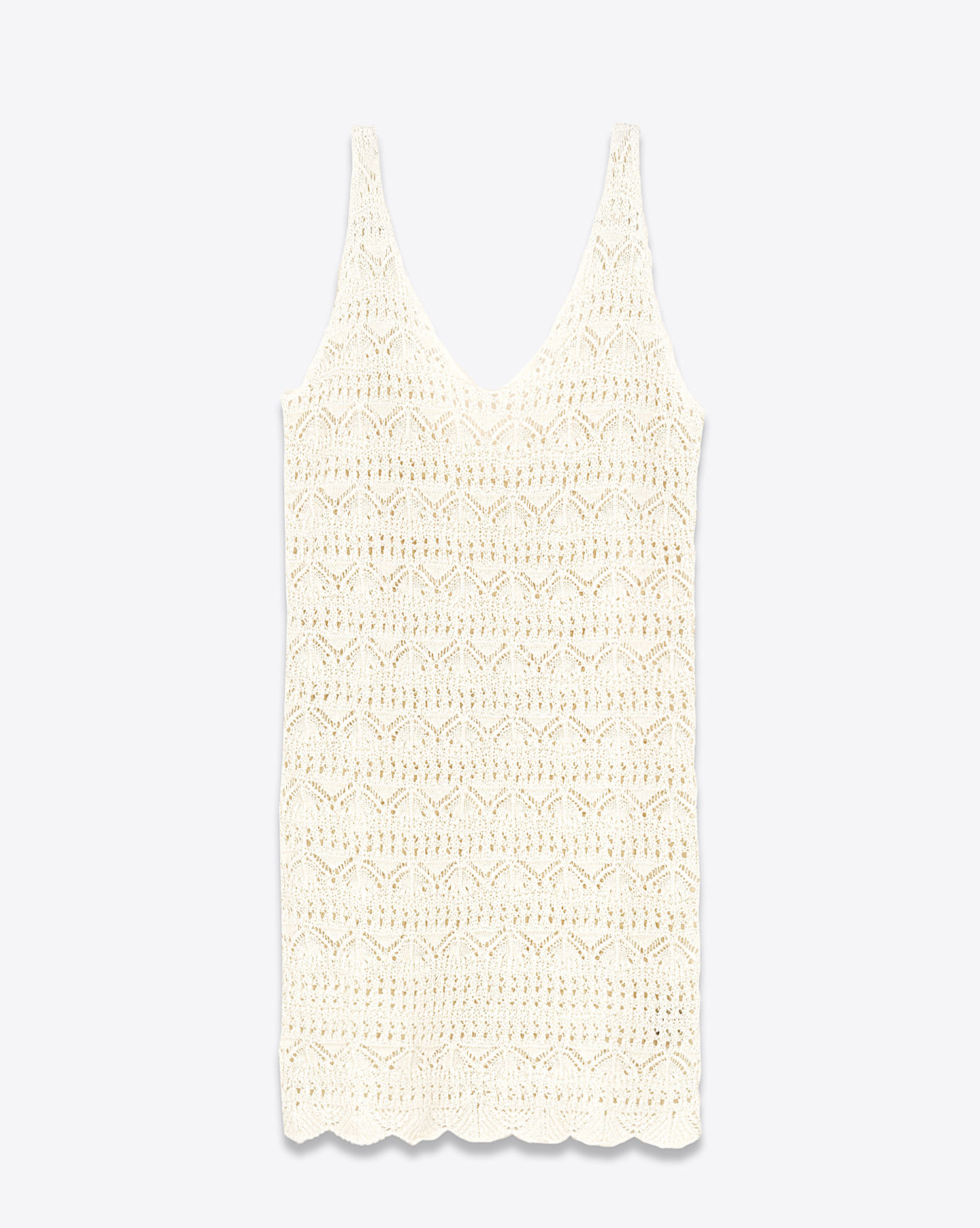 Mini-robe débardeur en crochet en lin et coton écru Mikuta. Face.