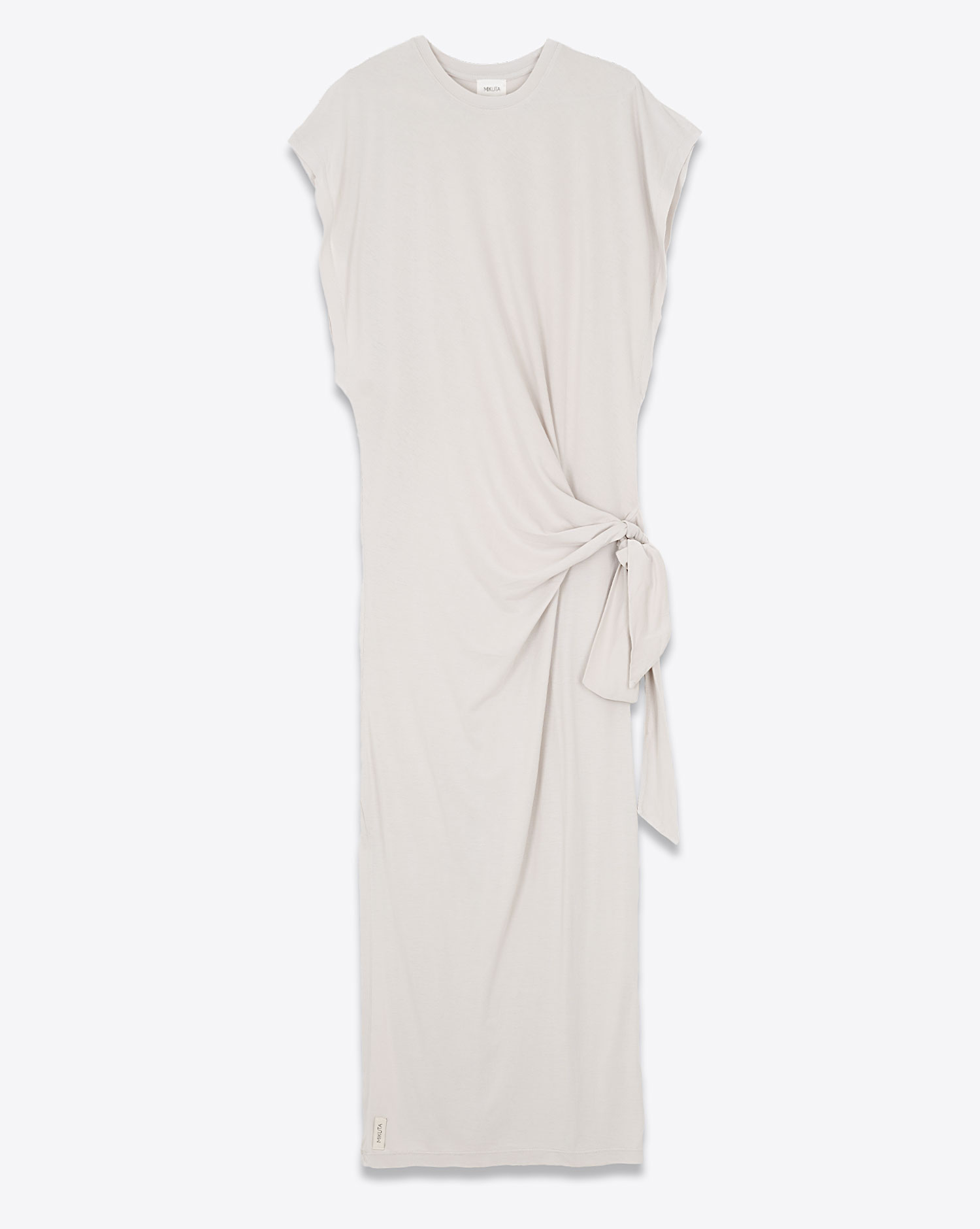 Produit Robe longue manches papillons à nouer sur le côté en lyocell et coton gris clair Batwing Mikuta. Face. 
