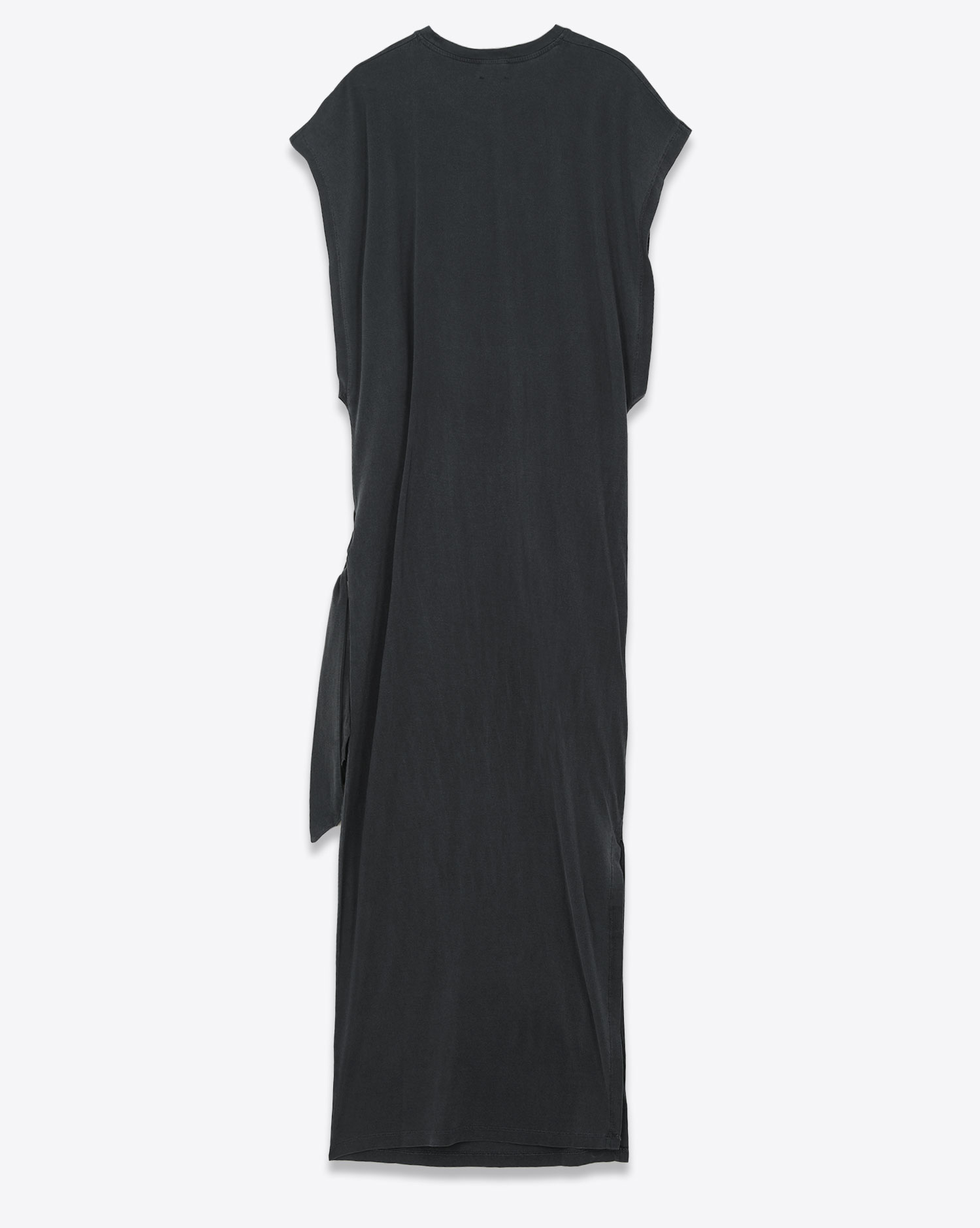 Robe longue manches chauve-souris à nouer à la taille ou sur le côté en Lyocell et coton fluide noire Mikuta. Dos.