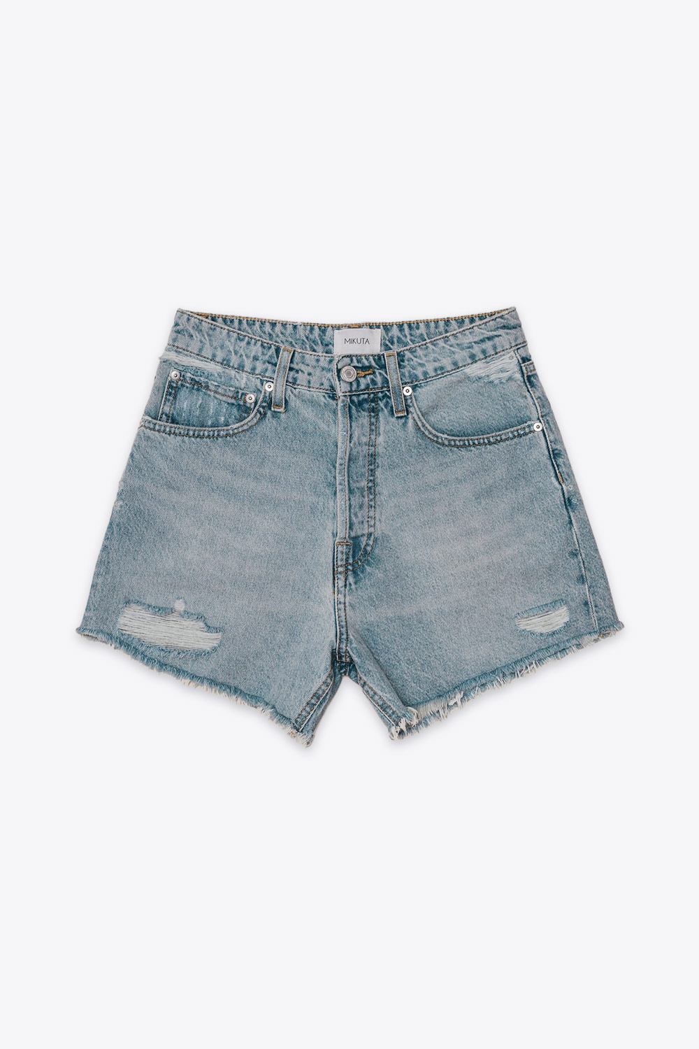 Short en jean bleu ciel usé Mikuta. Face.