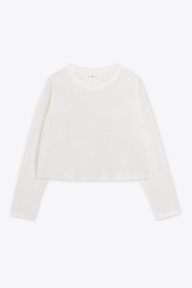 Tee-shirt manches longues en lin blanc Mikuta. Vue de face.