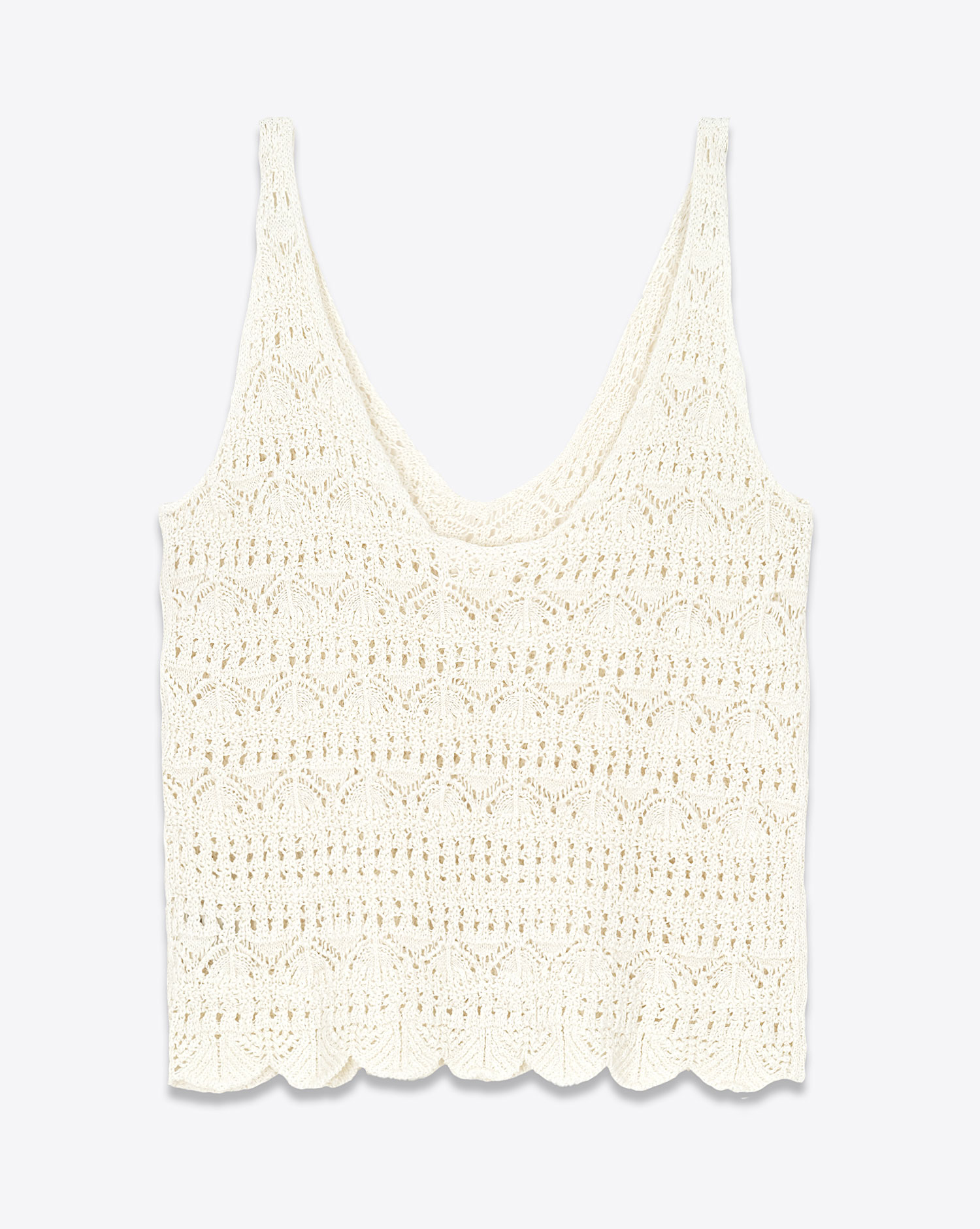 Top débardeur en crochet écru en lin et coton Mikuta. Dos.