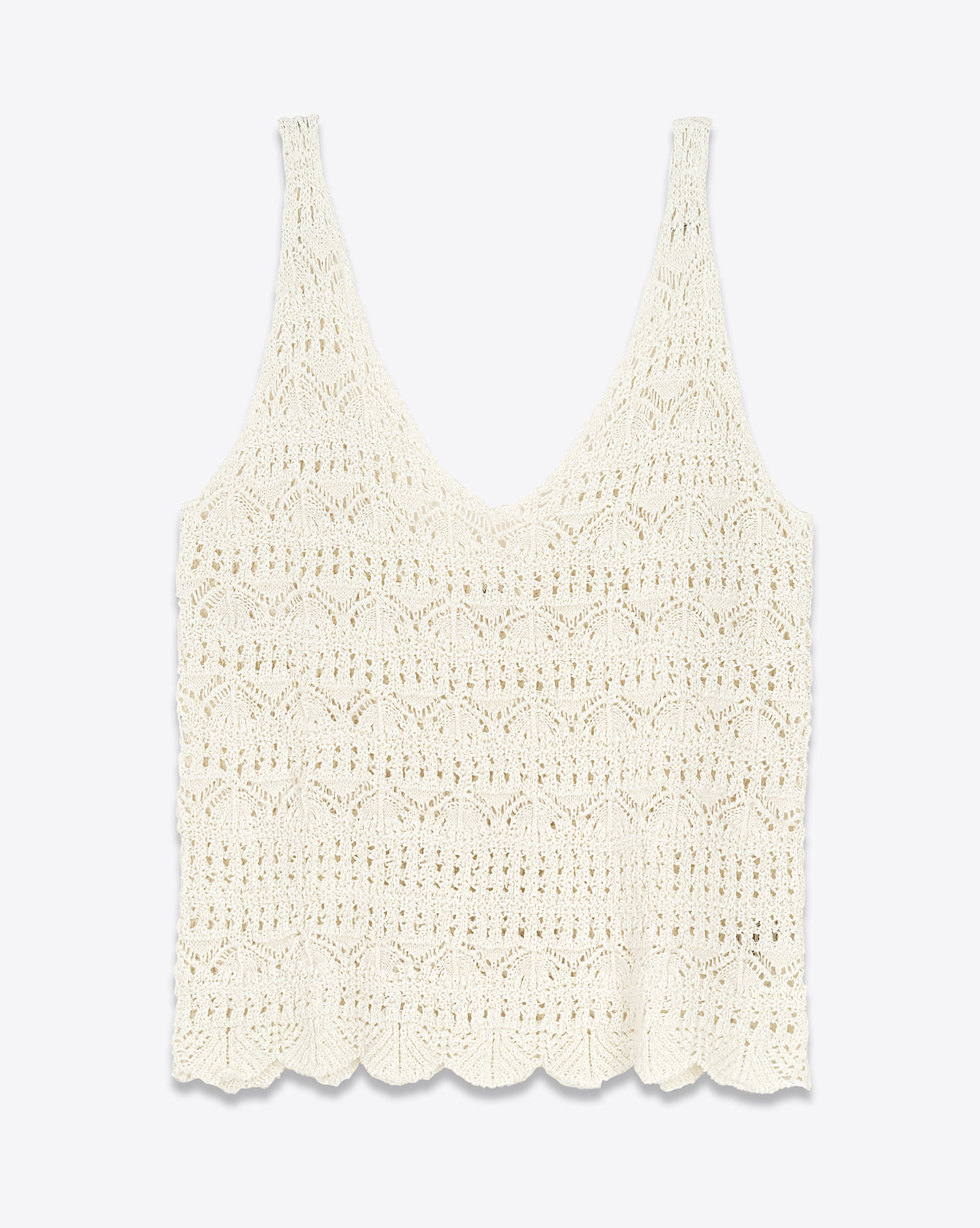Produit Top débardeur en crochet écru en lin et coton Mikuta. Face.