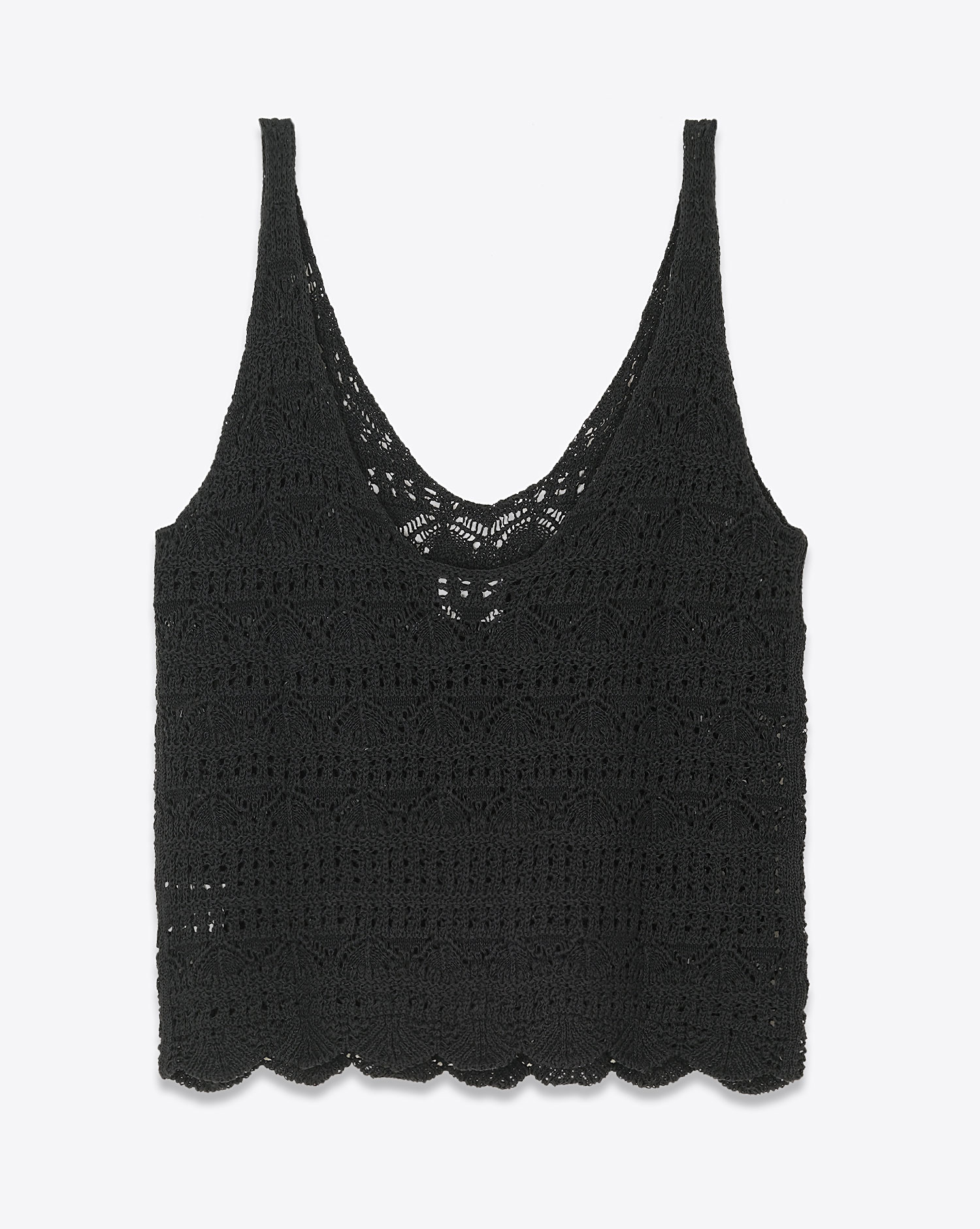 Top débardeur en crochet en lin et coton noir Mikuta. Dos.