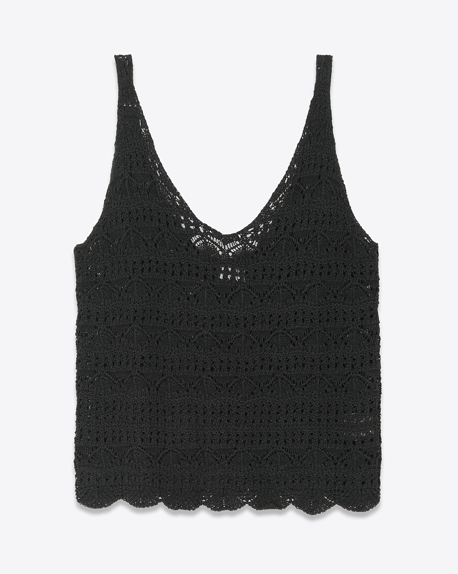Top débardeur en crochet en lin et coton noir Mikuta. Face.