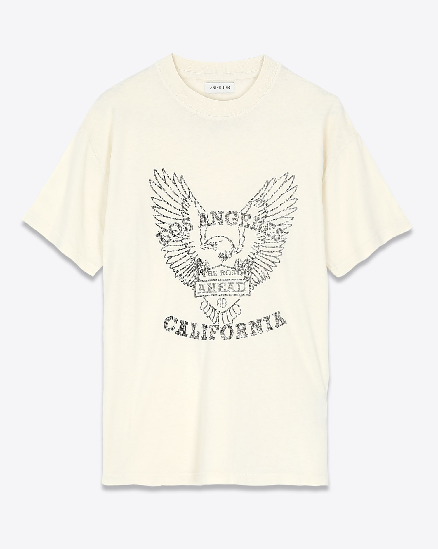 Tee-shirt écru sérigraphie rock noire Aigle Los Angeles California Milo Anine Bing. 