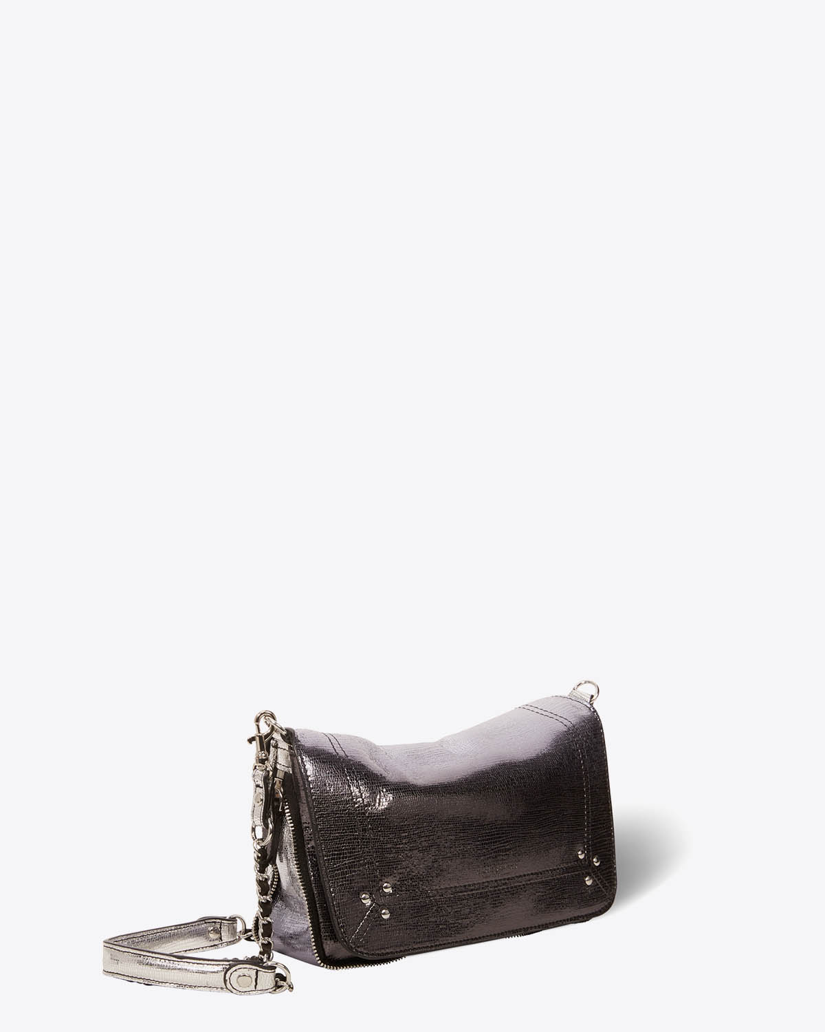 Mini sac Bobi S Jérôme Dreyfuss en cuir de chèvre lamé dégradé noir. Profil.