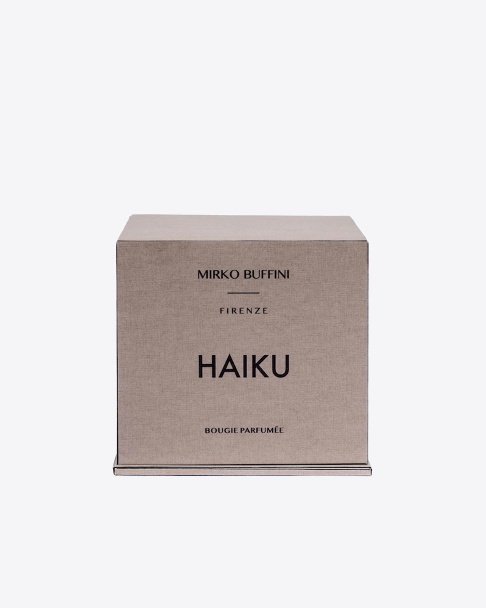Bougie Haiku Mirko Buffini Firenze. Packaging de la bougie.