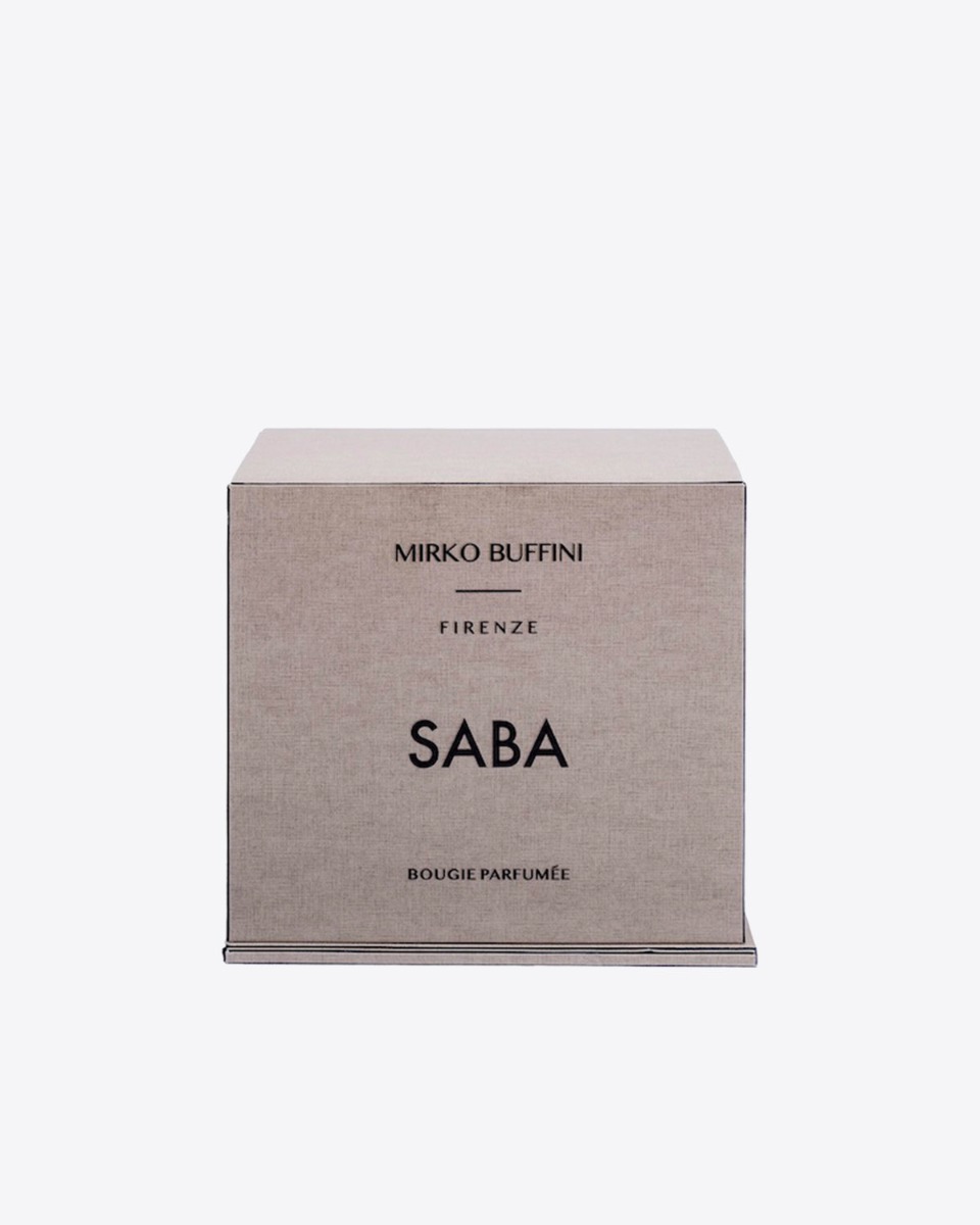 Bougie parfumée Saba Mirlo Buffini Firenze. Packaging de la bougie Saba. 