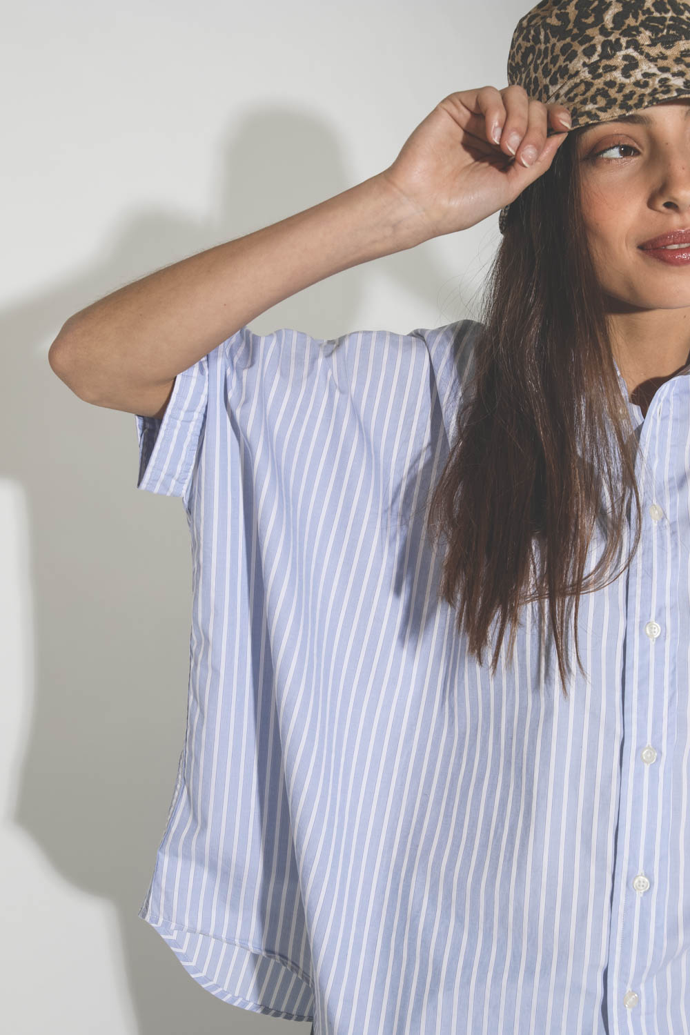 Oversized Boxy Button Up Shirt - Light Blue Wide