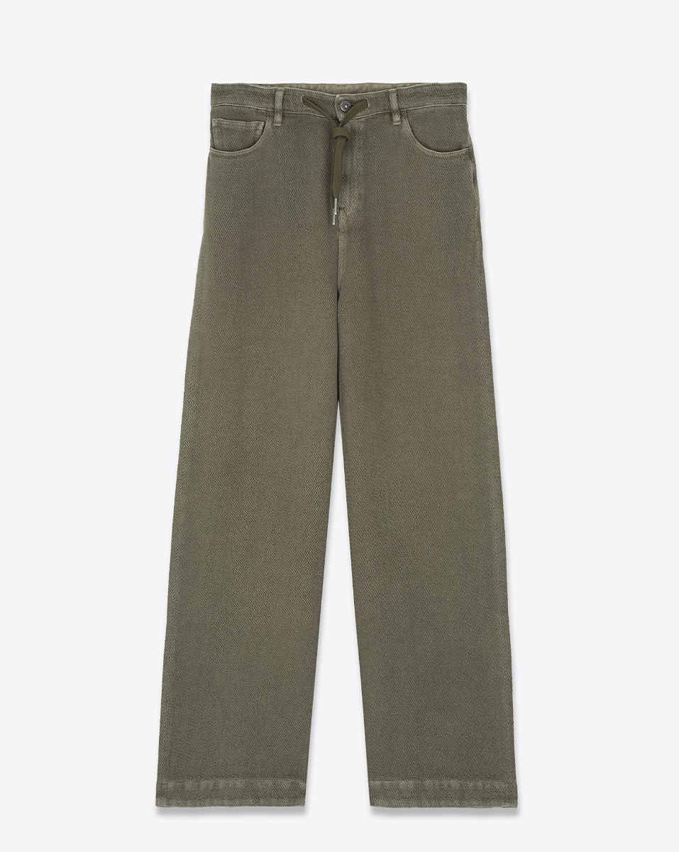 Produit Jean large Ortensia Golden Goose en coton côtelé kaki. Vue de face.  