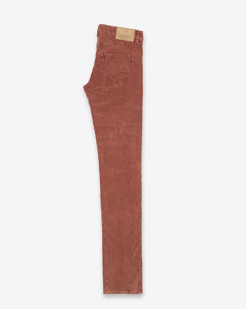 Pantalon Leniya Isabel Marant Etoile en velours côtelé Rust. Vue de profil.