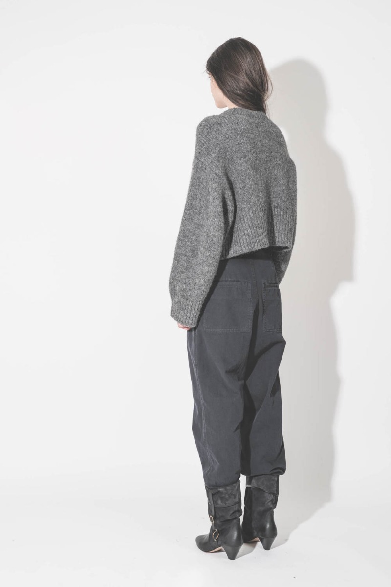 Pantalon Neriah Isabel Marant Étoile en coton et lin noir délavé, porté de dos.