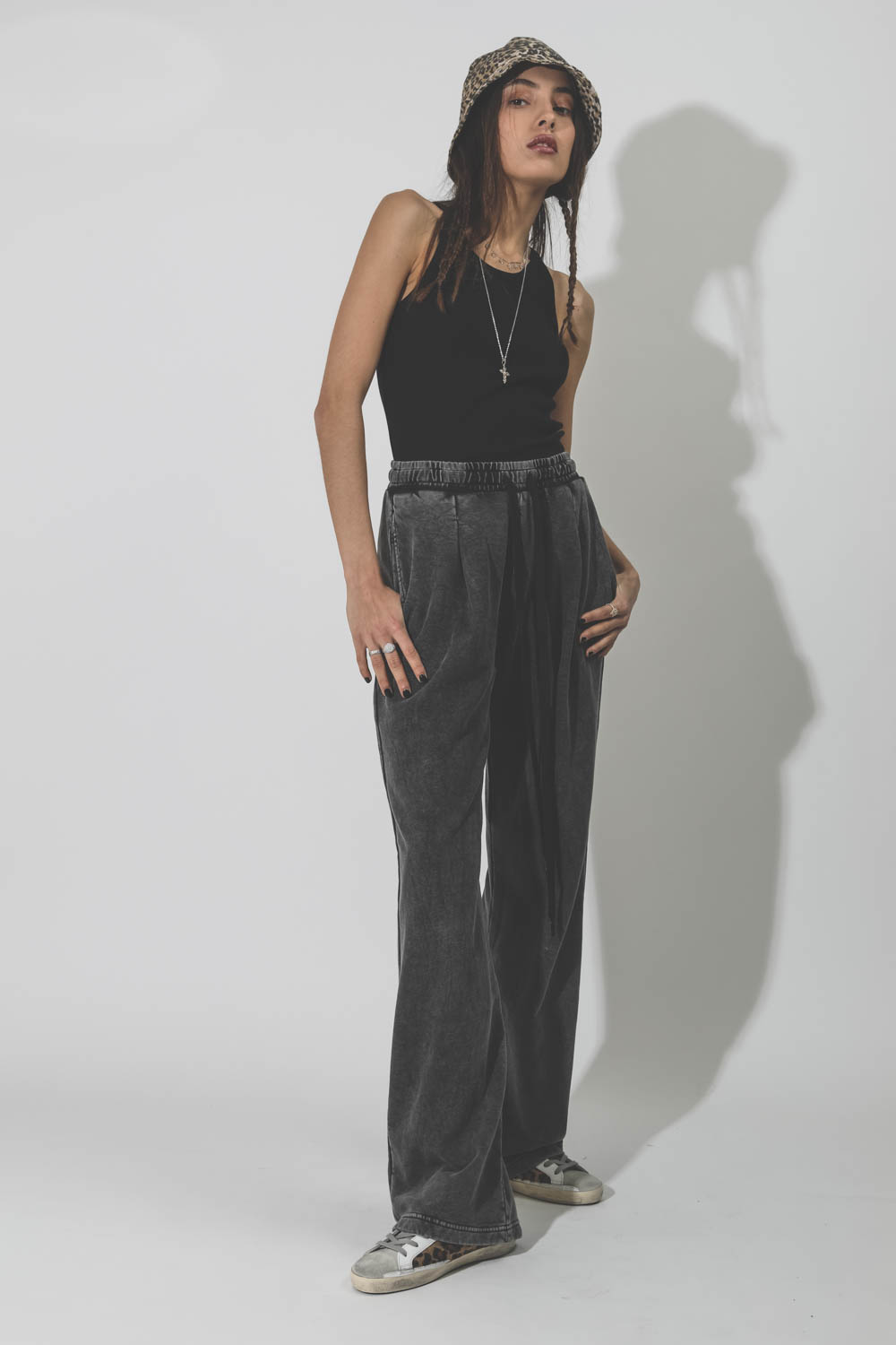 Pantalon Pleated Wide Leg pant acid black R13 Denim