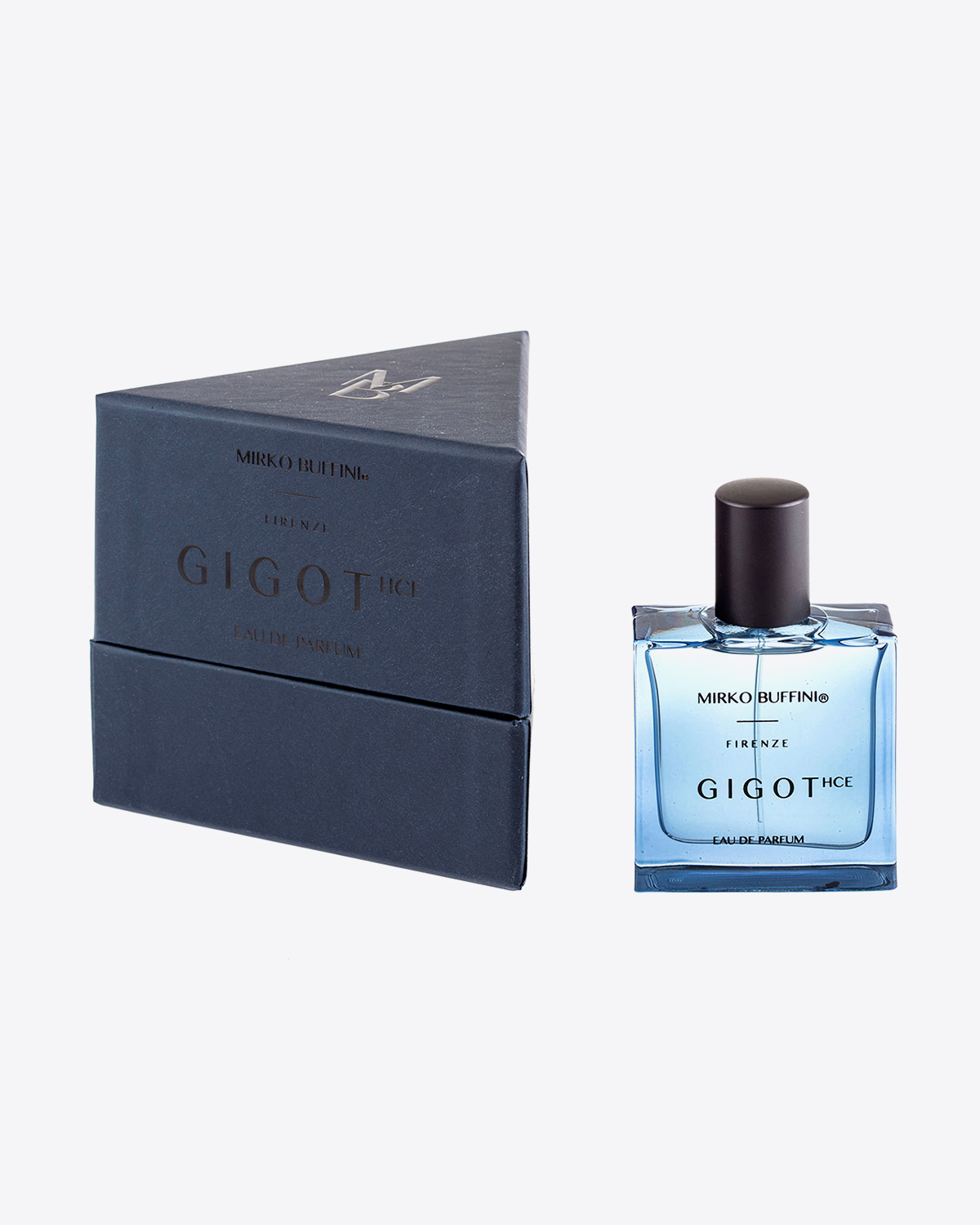Parfum Gigot Mirko Buffini. Flacon de 30 ml vendu dans sa boite triangulaire. Collection HCE.