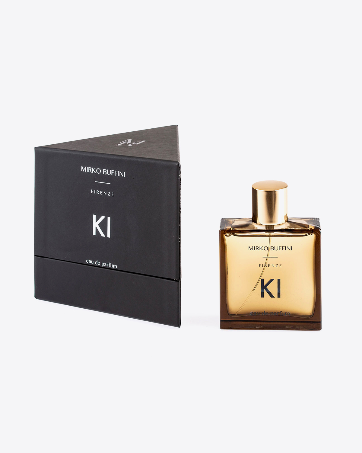 Produit Parfum Ki Mirko Buffini. Flacon de 100 ml vendu dans sa boite triangulaire noire. Collection Black.
