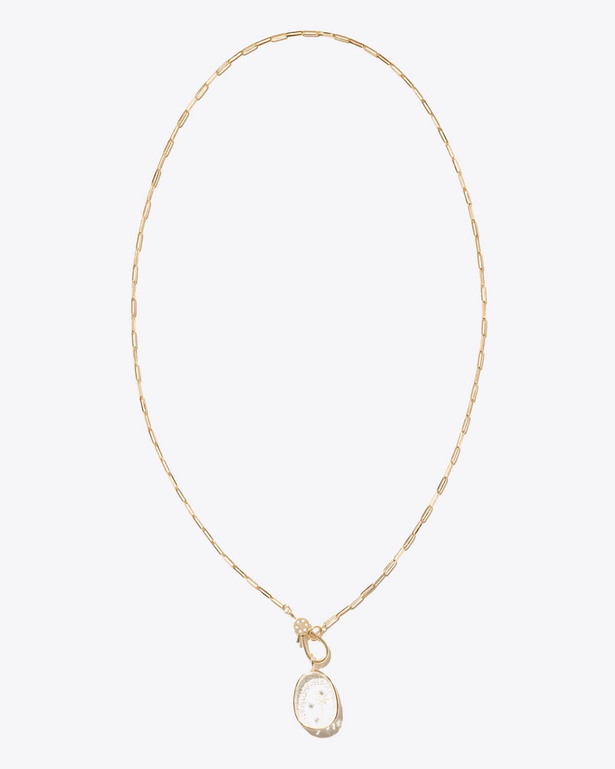 Produit Collier Alba N°2 Pascale Monvoisin en or jaune avec pendentif cristal de roche gravé à la main.  Vue d'ensemble 