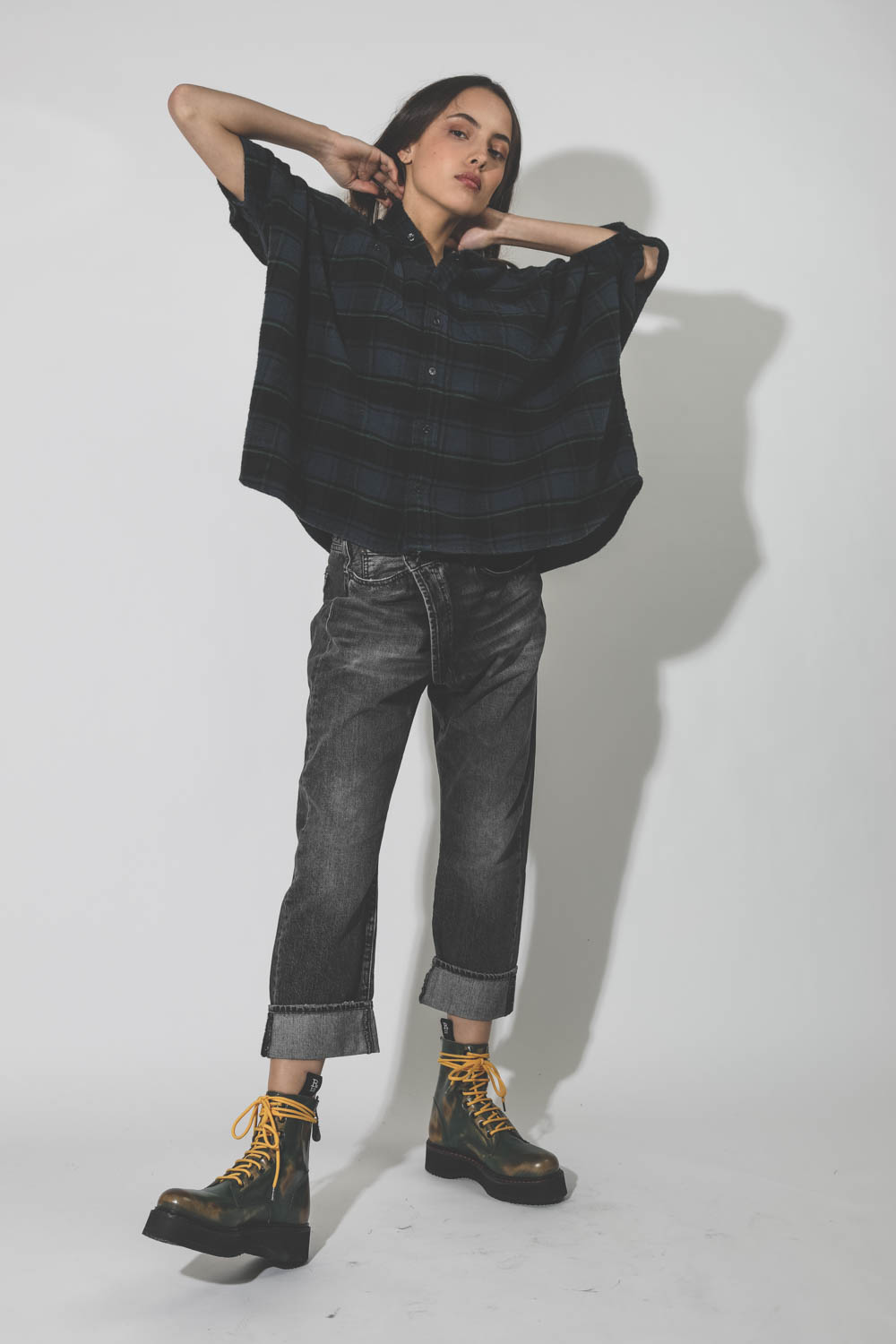 Plaid Oversized Boxy Shirt - Navy Plaid