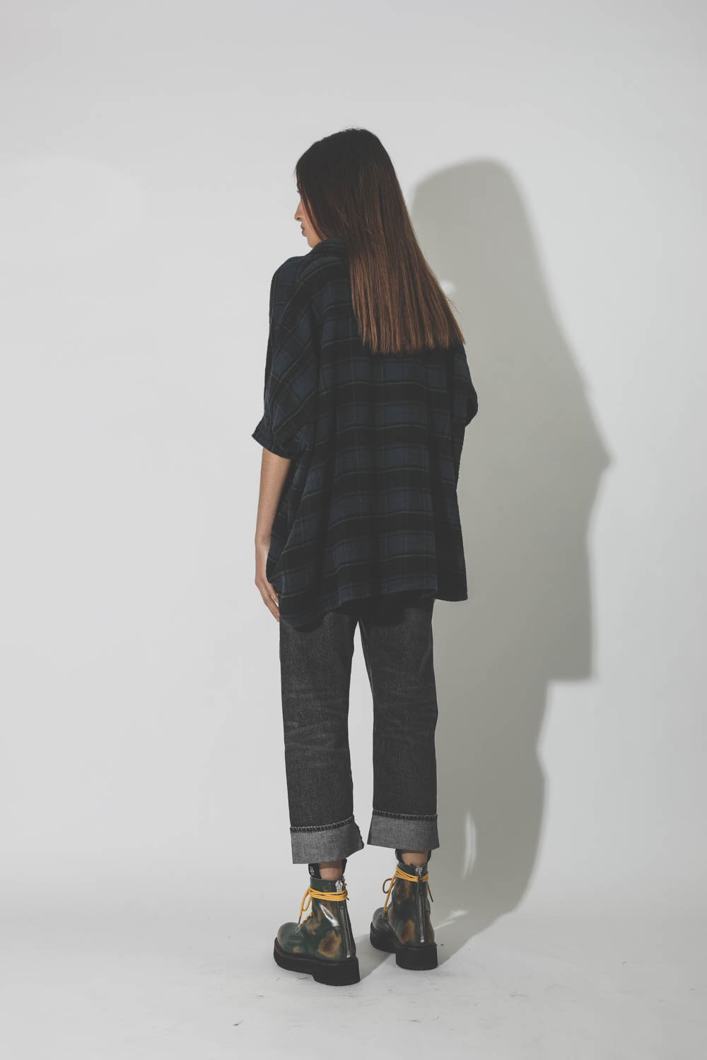 Plaid Oversized Boxy Shirt - Navy Plaid