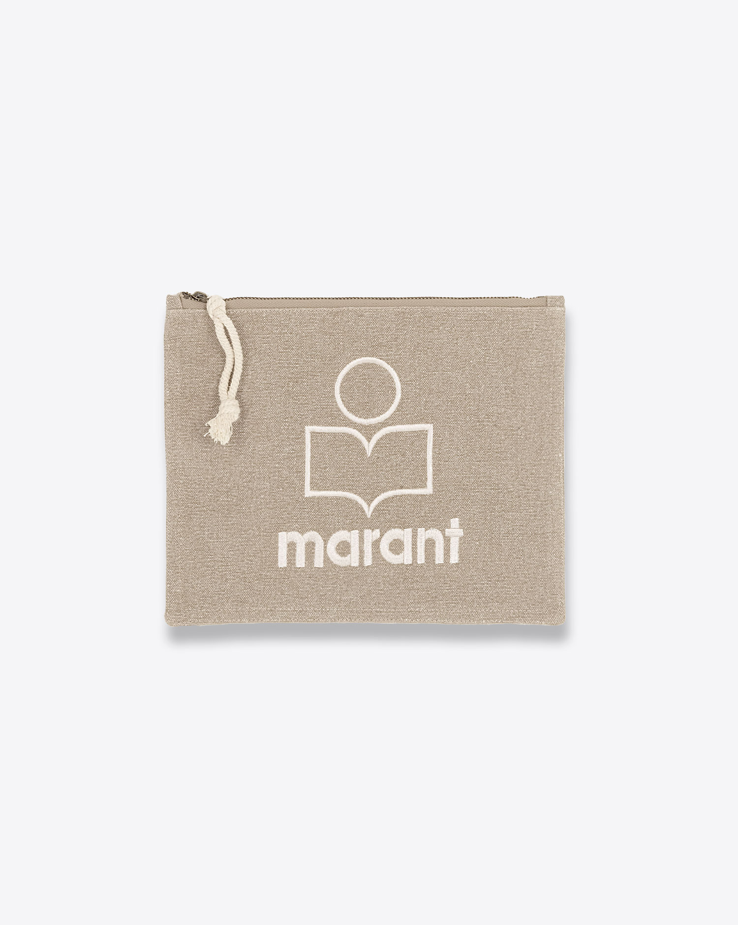Pochette Netia avec logo Isabel Marant en coton beige. Vue face. 
