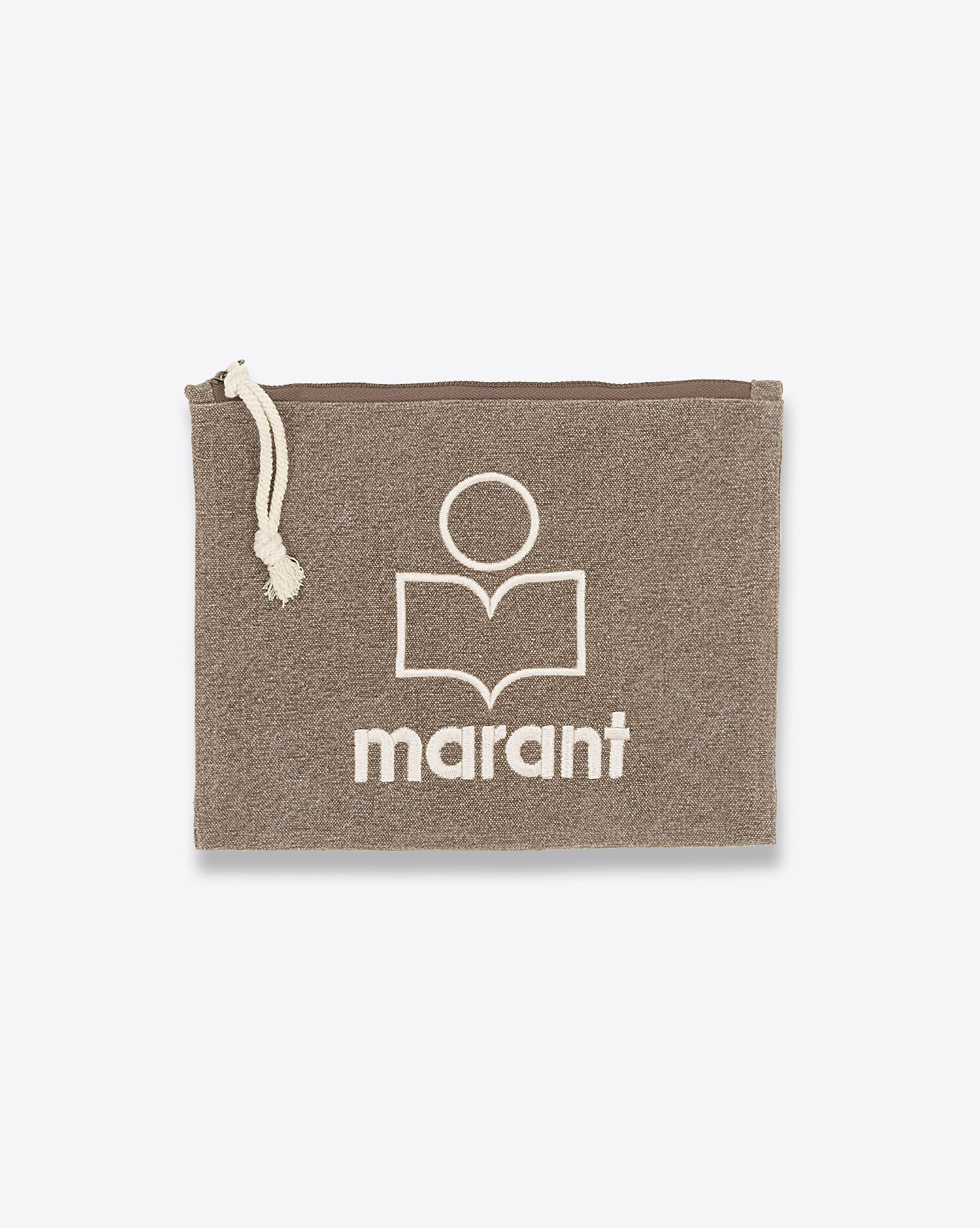 Produit Pochette Netia avec logo Isabel Marant en coton kaki. Vue face. 