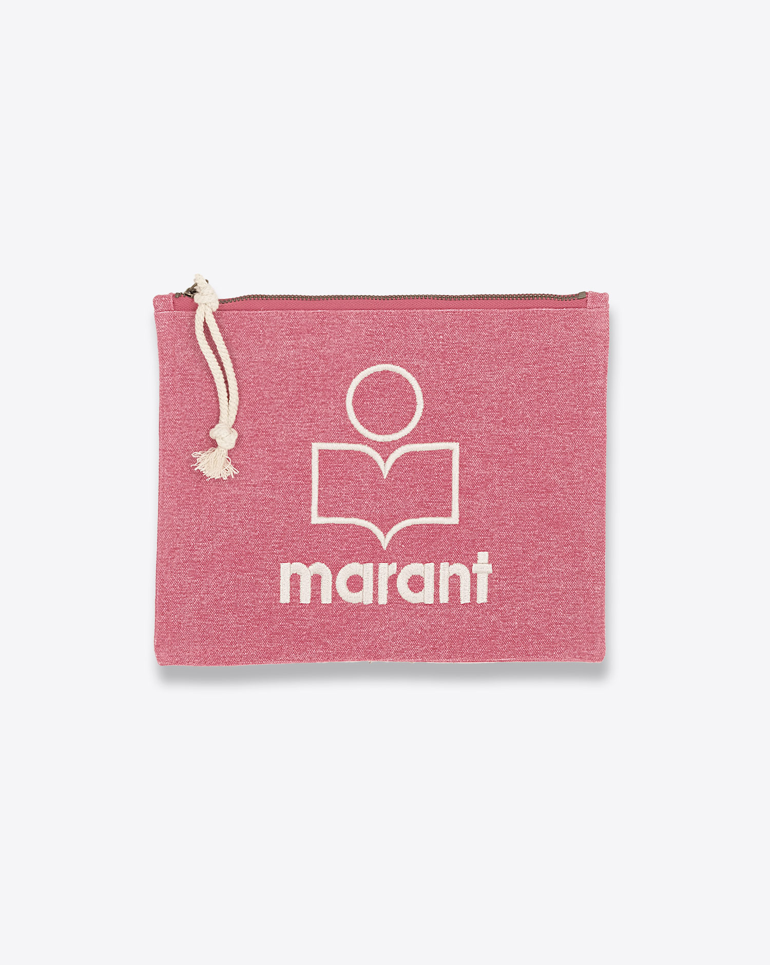 Produit Pochette Netia avec logo Isabel Marant en coton rose. Vue face. 
