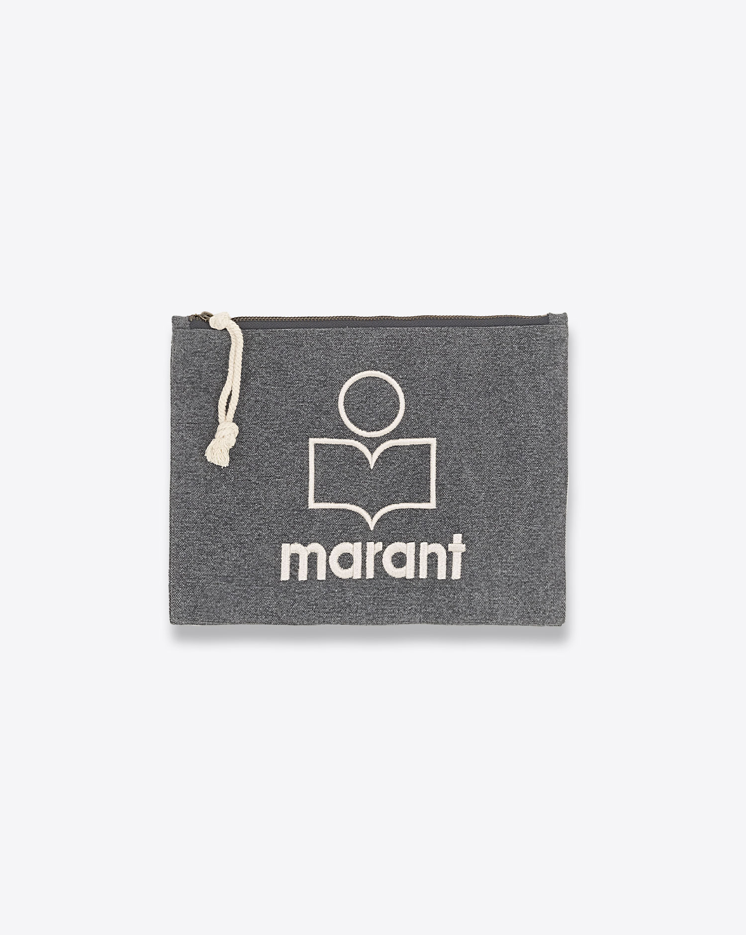 Produit Pochette Netia avec logo Isabel Marant en coton noir délavé. Vue face. 