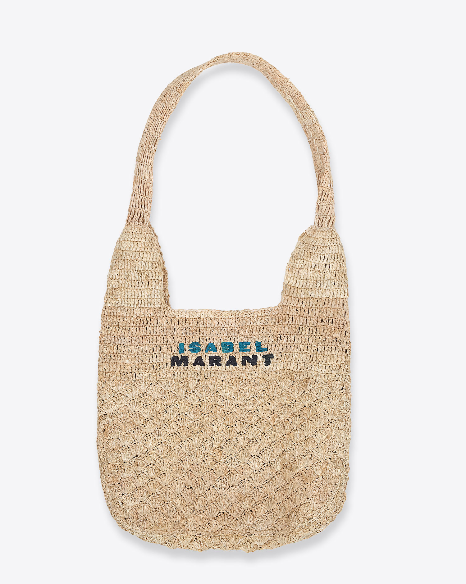 Produit Isabel Marant sac Praia Medium Naturel en raphia logo brodé Isabel Marant. Vue de face.