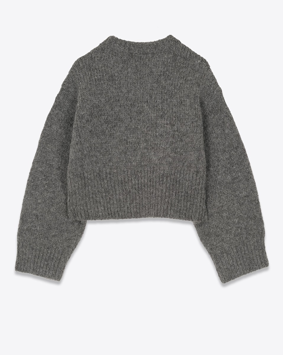 Pull court Thibault Van der Straete en alpaga gris. Vue de dos.