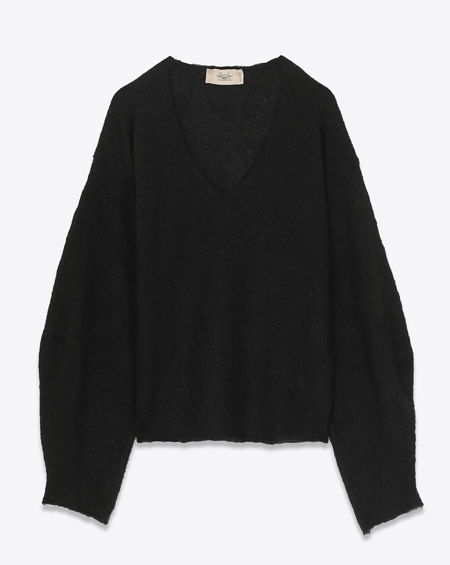 Maison Flaneur Pull Col V Mohair Noir