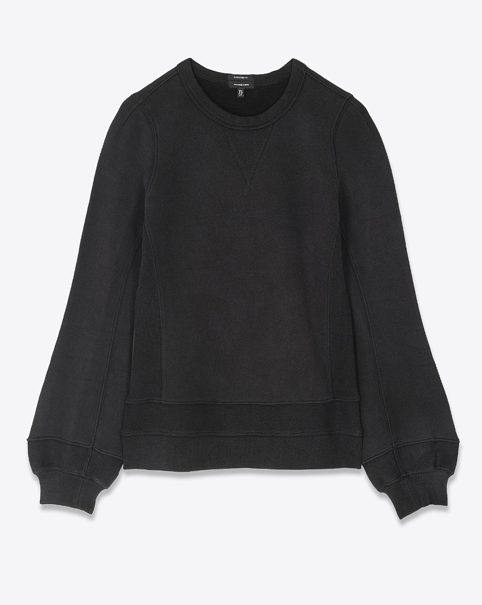 Produit Sweat-shirt col rond Elongated Crewneck R13 en coton noir. Vue de face.