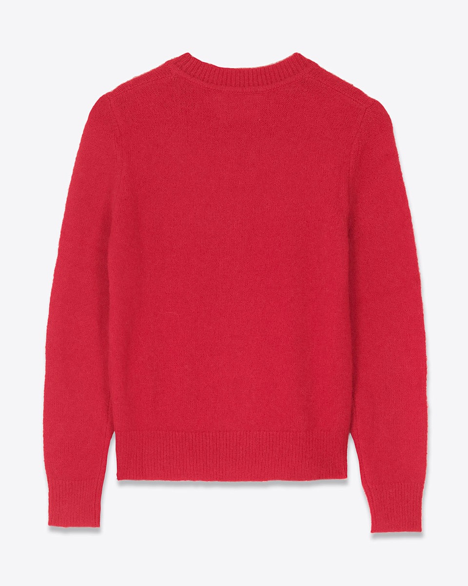 Produit Pull Isadora Isabel Marant Étoile en baby alpaga mélangé rouge, logo écru sur le bas. Vue de dos.