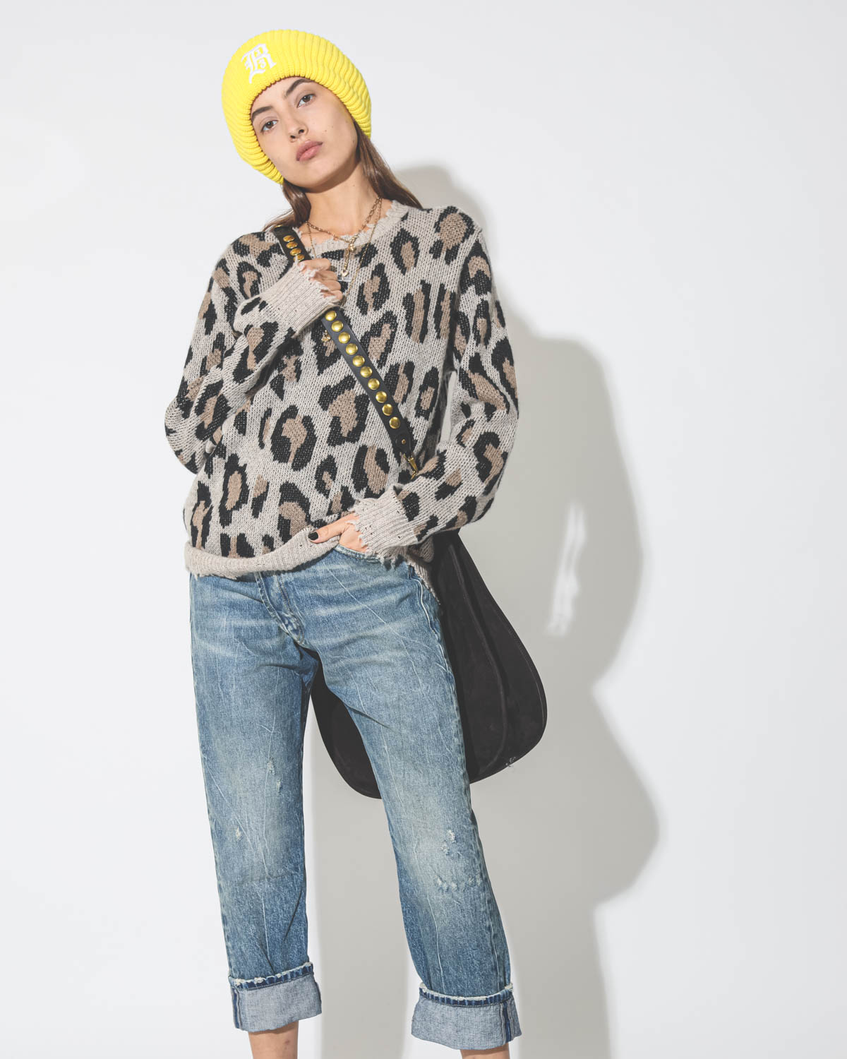 R13 Denim Permanent Leopard Cashmere Crewneck Sweater - Leopard