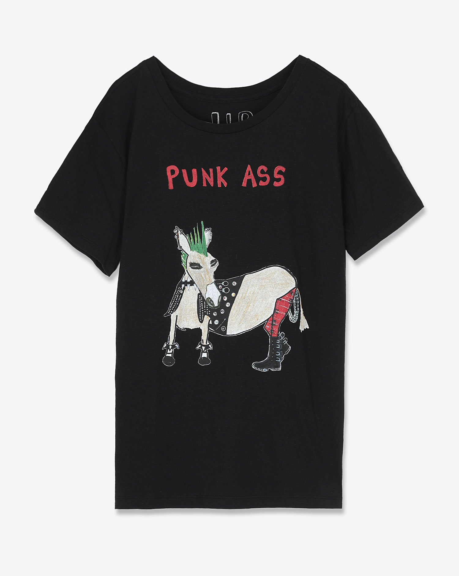 Tee-shirt manches courtes oversized noir sérigraphie humouristique Punk Ass Unfortunate Portrait. Face. 
