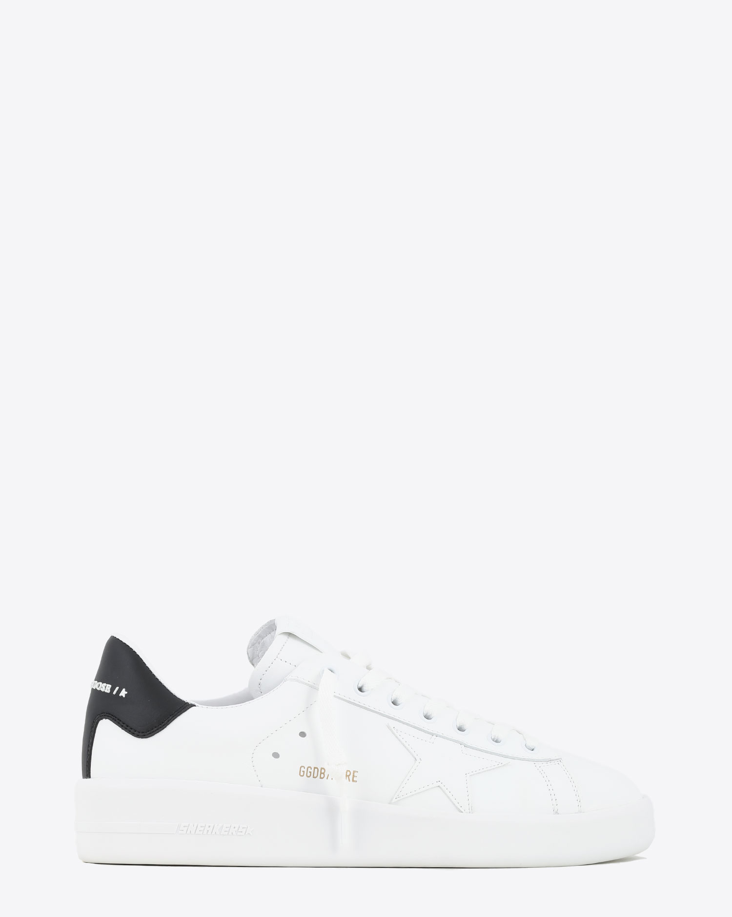 Sneakers en cuir blanc arrière noir Pure Star Golden Goose Homme. Profil.