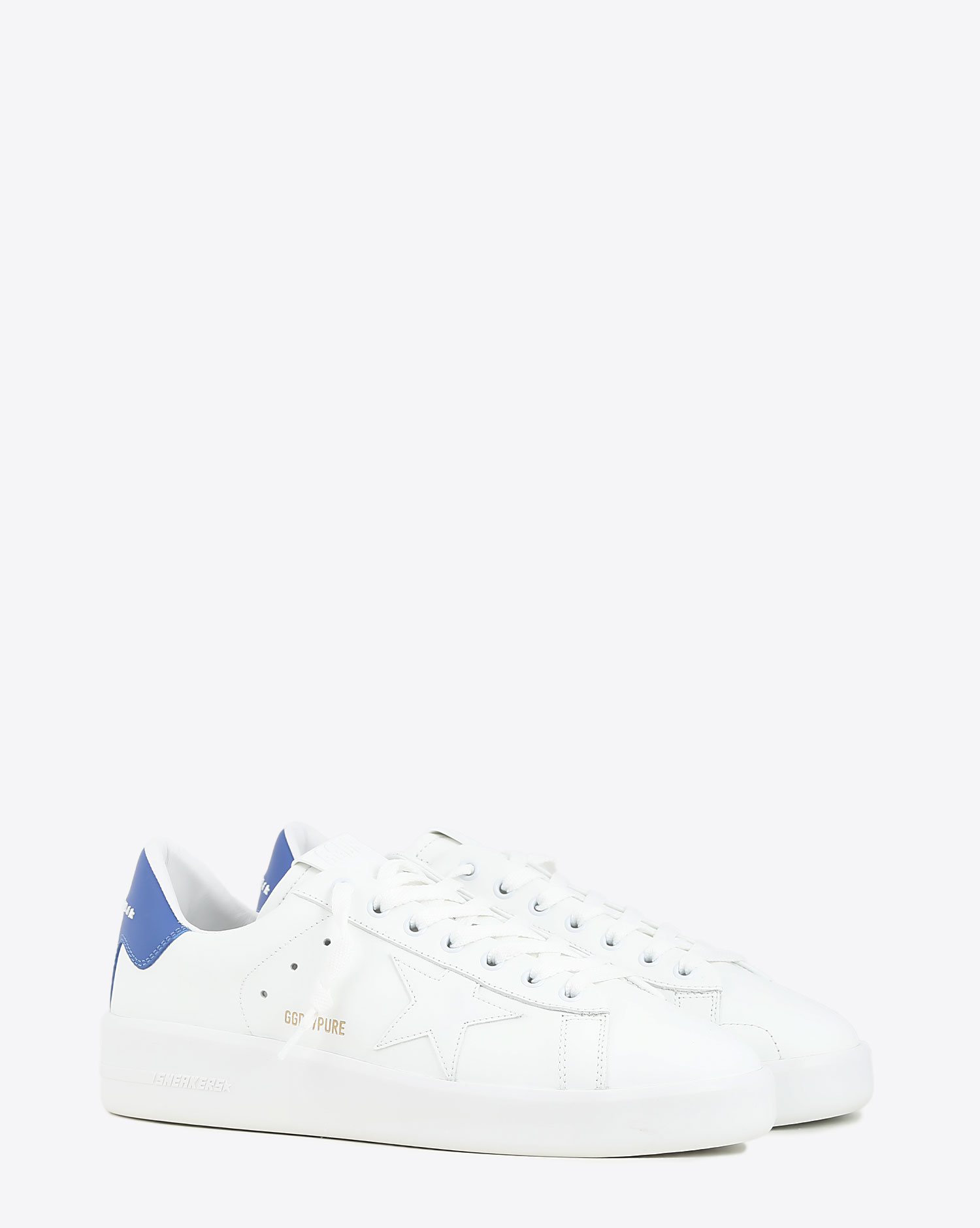 Sneakers en cuir blanc arrière bleu Pure Star Golden Goose homme. Face.
