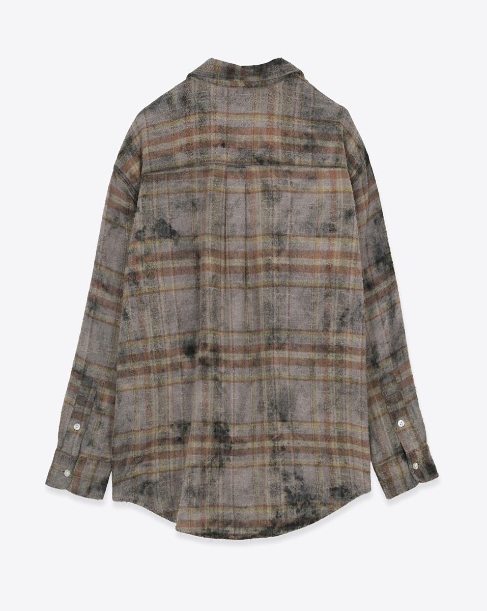 Chemise &agrave; carreaux Boyfriend R13 en coton gratt&eacute; marron. Vue de dos.