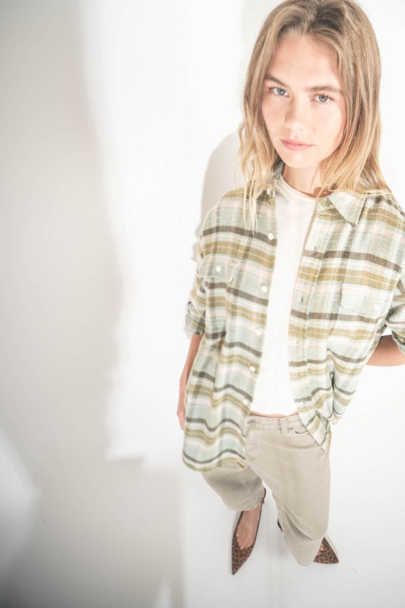 Chemise Boyfriend Shirt R13 à carreaux turquoise Plaid. 