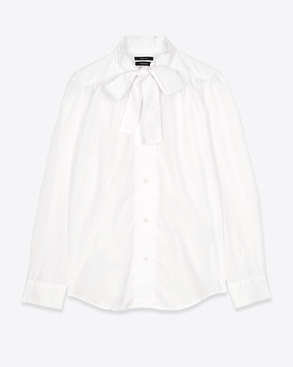 Chemise ajust&eacute;e Neck Tie Shirt R13 col lavalli&egrave;re en popeline de coton blanc. Vue de face.