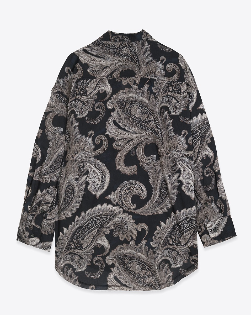 Chemise &agrave; volants Shredded Seam Ruffle shirt R13 en popeline de coton noir imprim&eacute; cachemire &laquo; Black Paisley Multiprint &raquo;. Vue de dos.