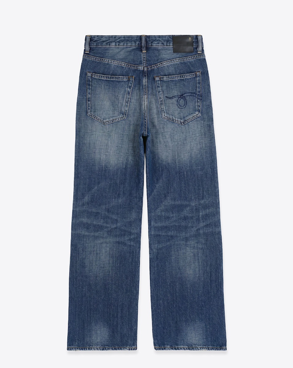 Jean Joan Cropped Flare R13 en denim bleu d&eacute;lavage &laquo; Raine Blue &raquo;, vu de dos.