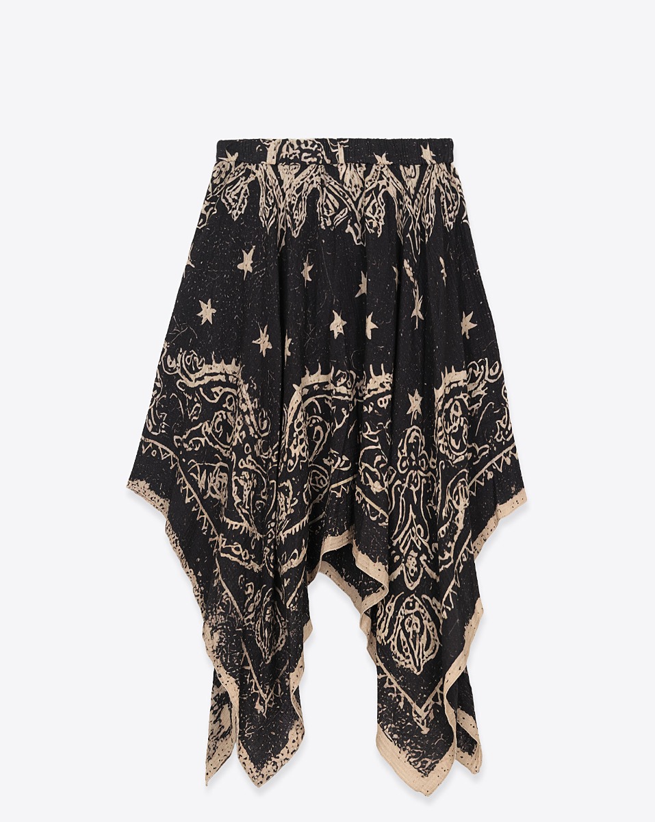 Jupe sous le genou Bandana R13 en coton imprim&eacute; Bandana noir &eacute;cru. Vue de dos.