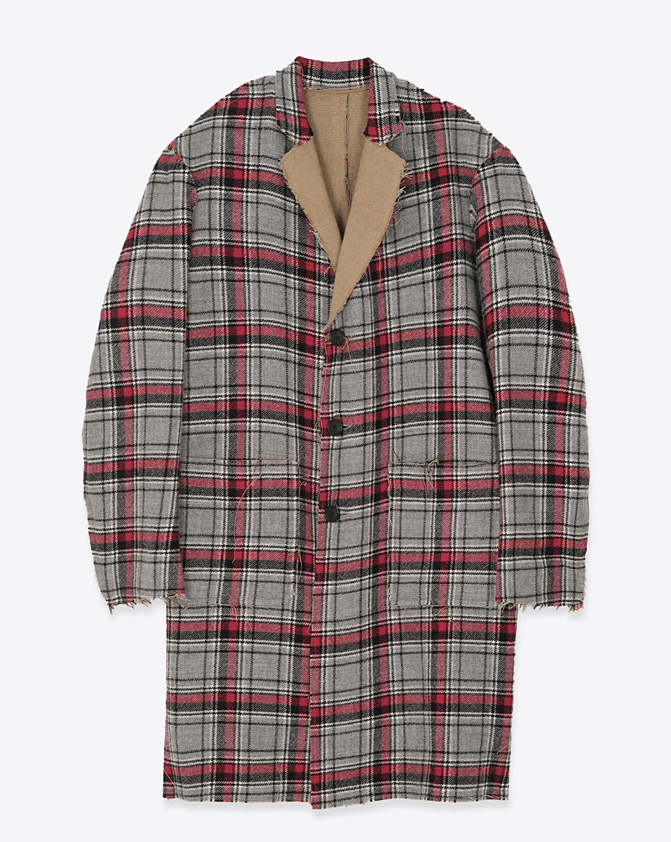 Manteau oversize réversible Raw Cut R13. Plaid Italien double face. Vue de face fermé côté carreaux.