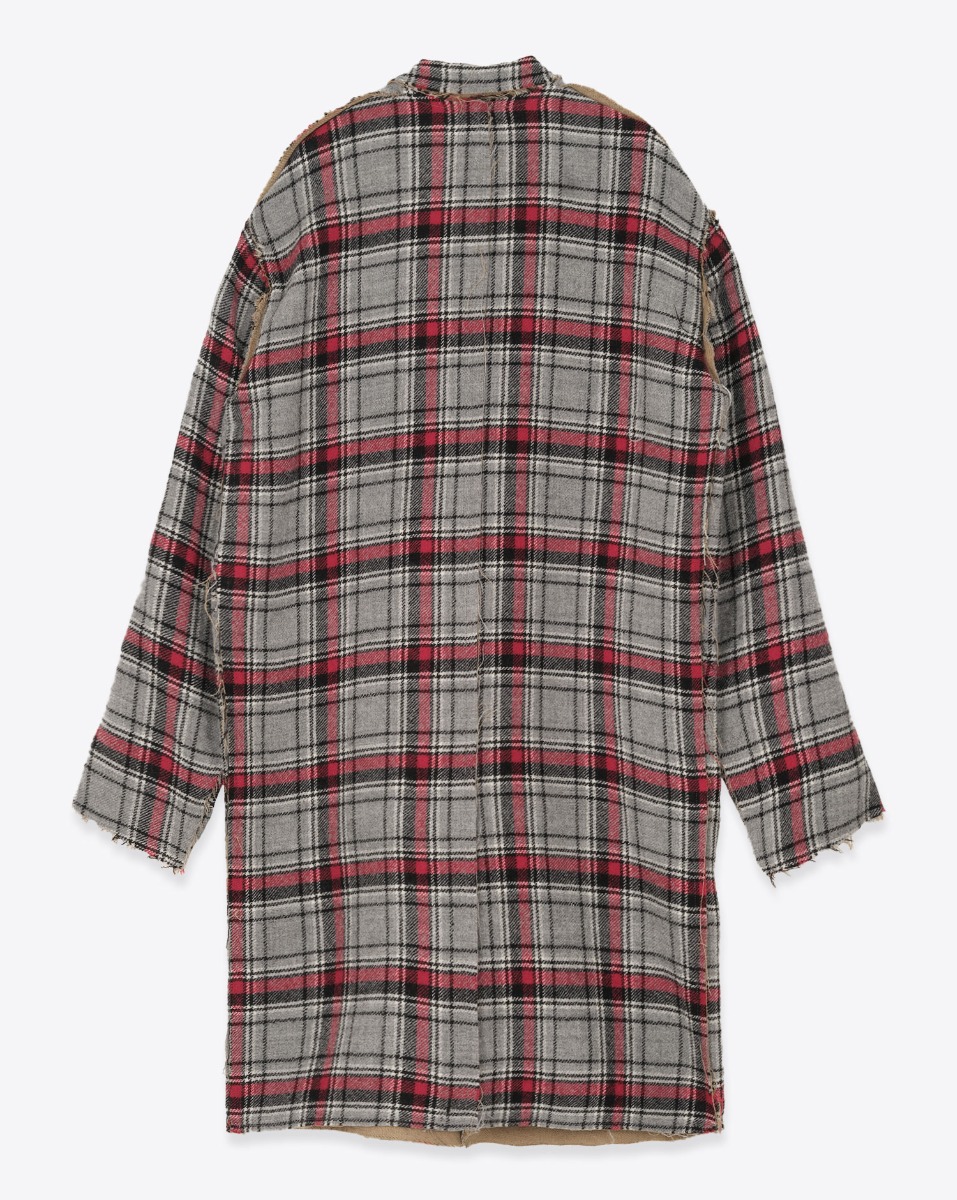 Manteau oversize réversible Raw Cut R13. Plaid Italien double face. Vue de dos côté carreaux.