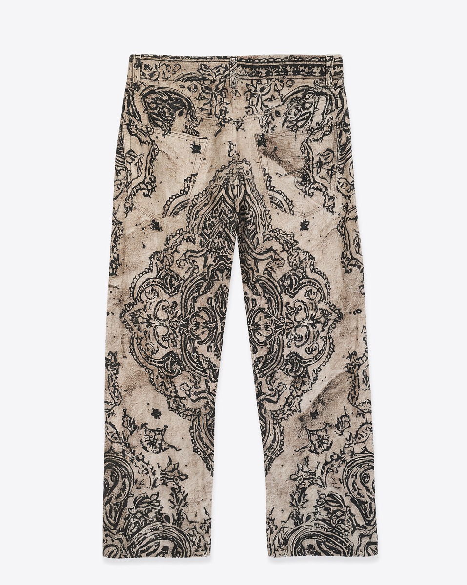 Pantalon 5 poches X-boyfriend R13 en lin imprim&eacute; Bandana beige. Vue de dos.