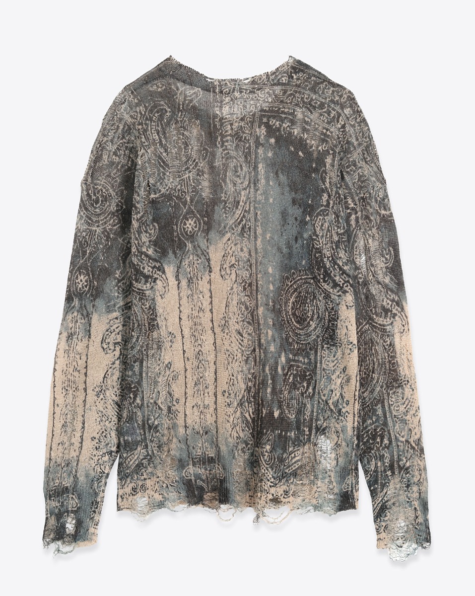 Pull Boyfriend R13 en lin imprim&eacute; Bandana bleu et beige d&eacute;lav&eacute;. Vue de dos.