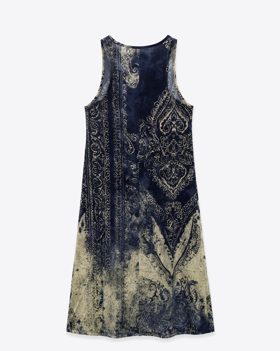 Robe d&eacute;bardeur Tank Dress R13 en cupro &laquo; blue Distressed M&eacute;daillon &raquo;. Vue de dos.