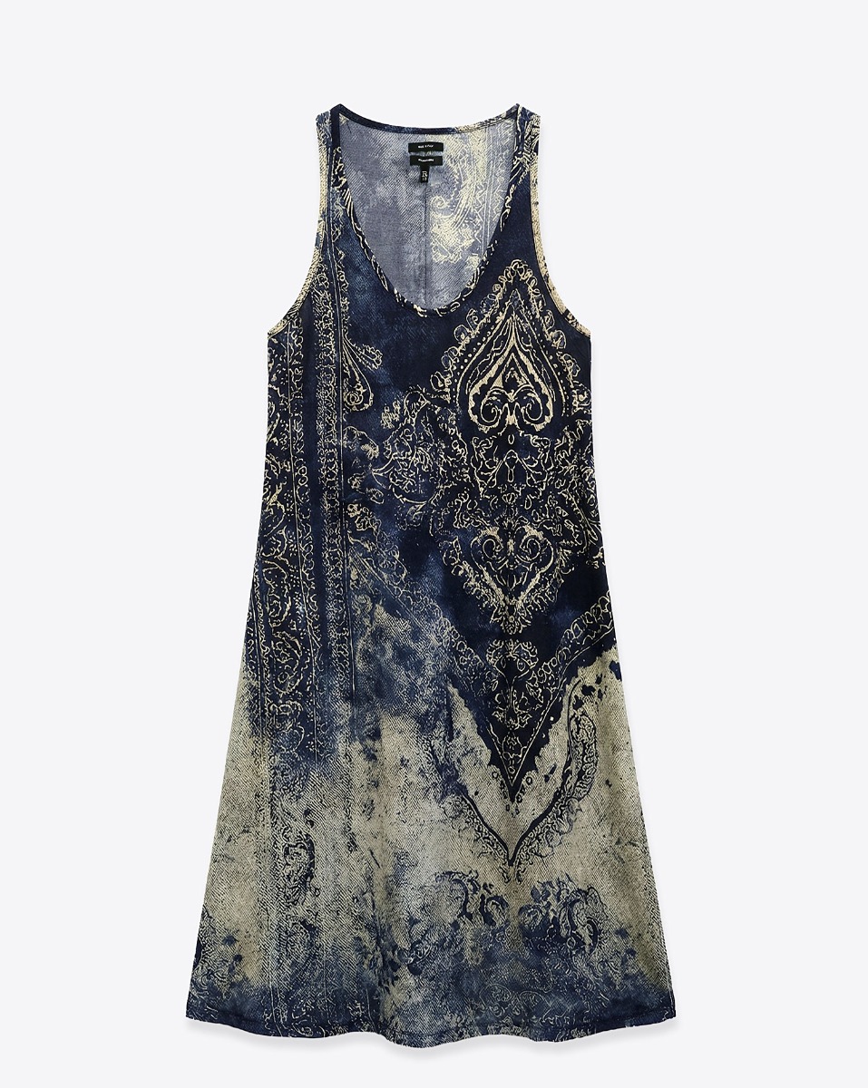 Robe d&eacute;bardeur Tank Dress R13 en cupro &laquo; blue Distressed M&eacute;daillon &raquo;. Vue de face.