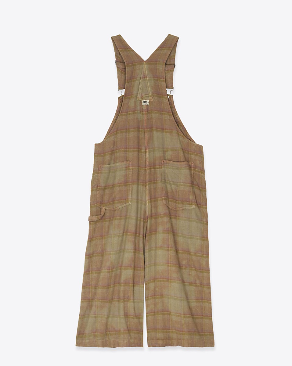 Salopette oversize R13 en coton japonais à carreaux kaki. Vue de dos.